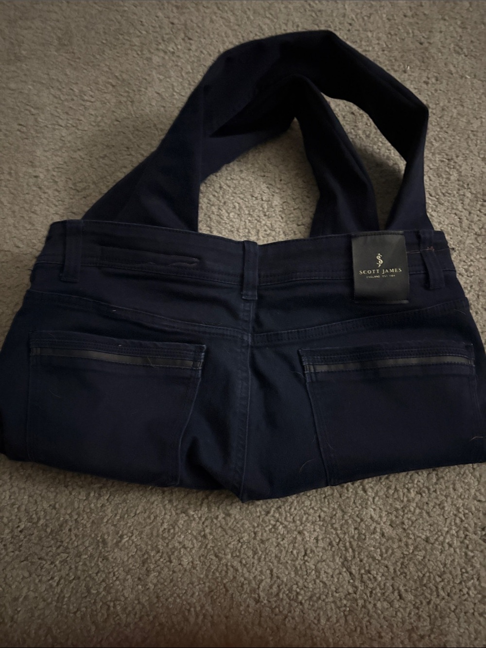 Home made navy blue Scott James Jean Purse W Slight Imperfections